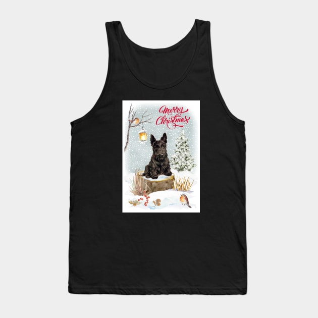 Scottish Terrier Scottie Merry Christmas Santa Dog Holiday Greeting Tank Top by Puppy Eyes